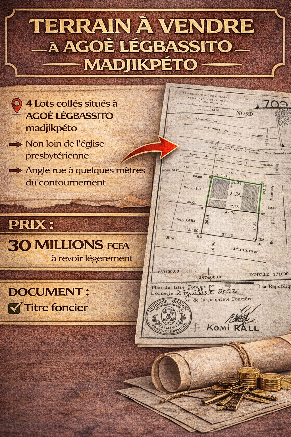 TERRAIN À VENDRE À AGOÈ LÉGBASSITO MADJIKPÉTO