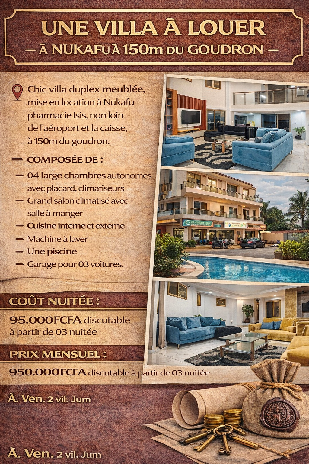 UNE VILLA À LOUER À NUKAFU À 150M DU GOUDRON