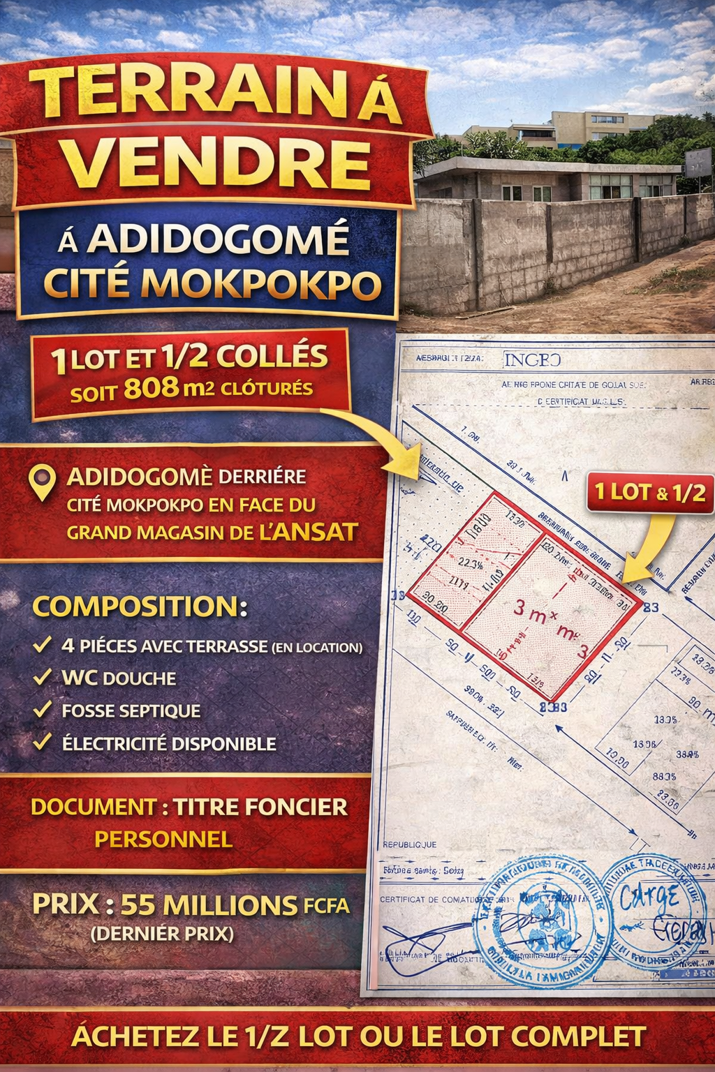 TERRAIN À VENDRE À ADIDOGOMÉ CITÉ MOKPOKPO