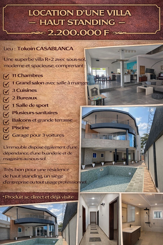 LOCATION D’UNE VILLA HAUT STANDING 2.200.000