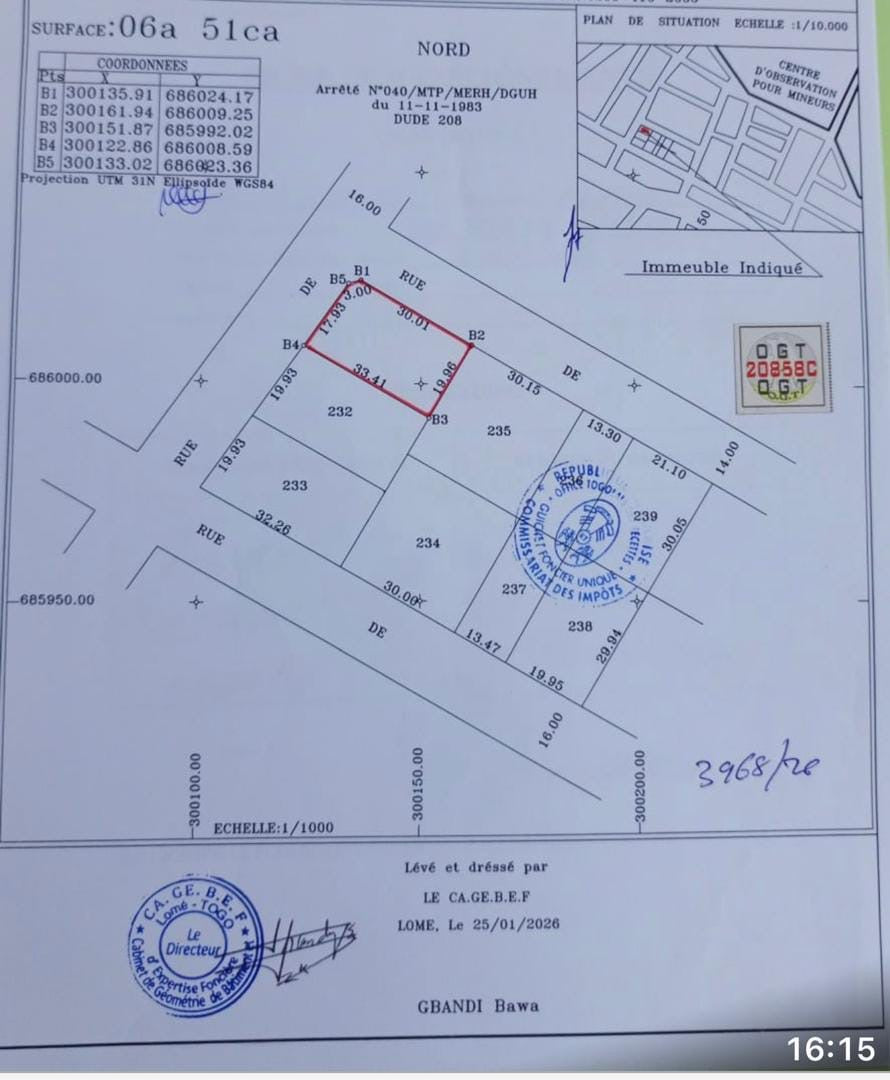 Terrain de 659 m² en vente à Agoè Cacaveli – 55 millions FCFA