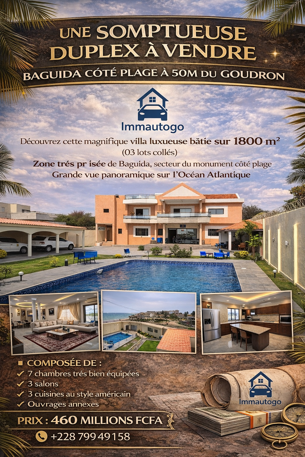 UNE SOMPTUEUSE DUPLEX À VENDRE BAGUIDA CÔTÉ PLAGE À 50M DU GOUDRON