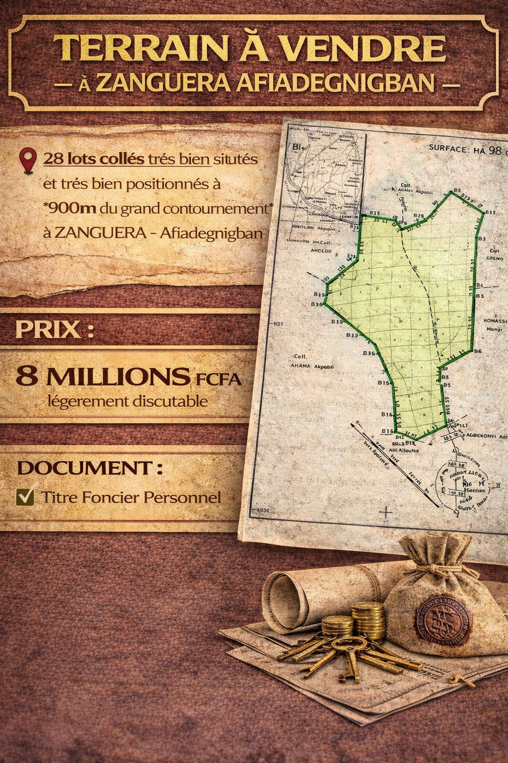 TERRAIN À VENDRE À ZANGUERA AFIADEGNIGBAN