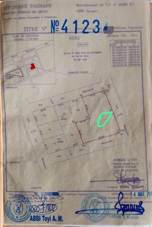 Terrain de 4 lots et quart à vendre à Kpogan – 20 millions FCFA le lot