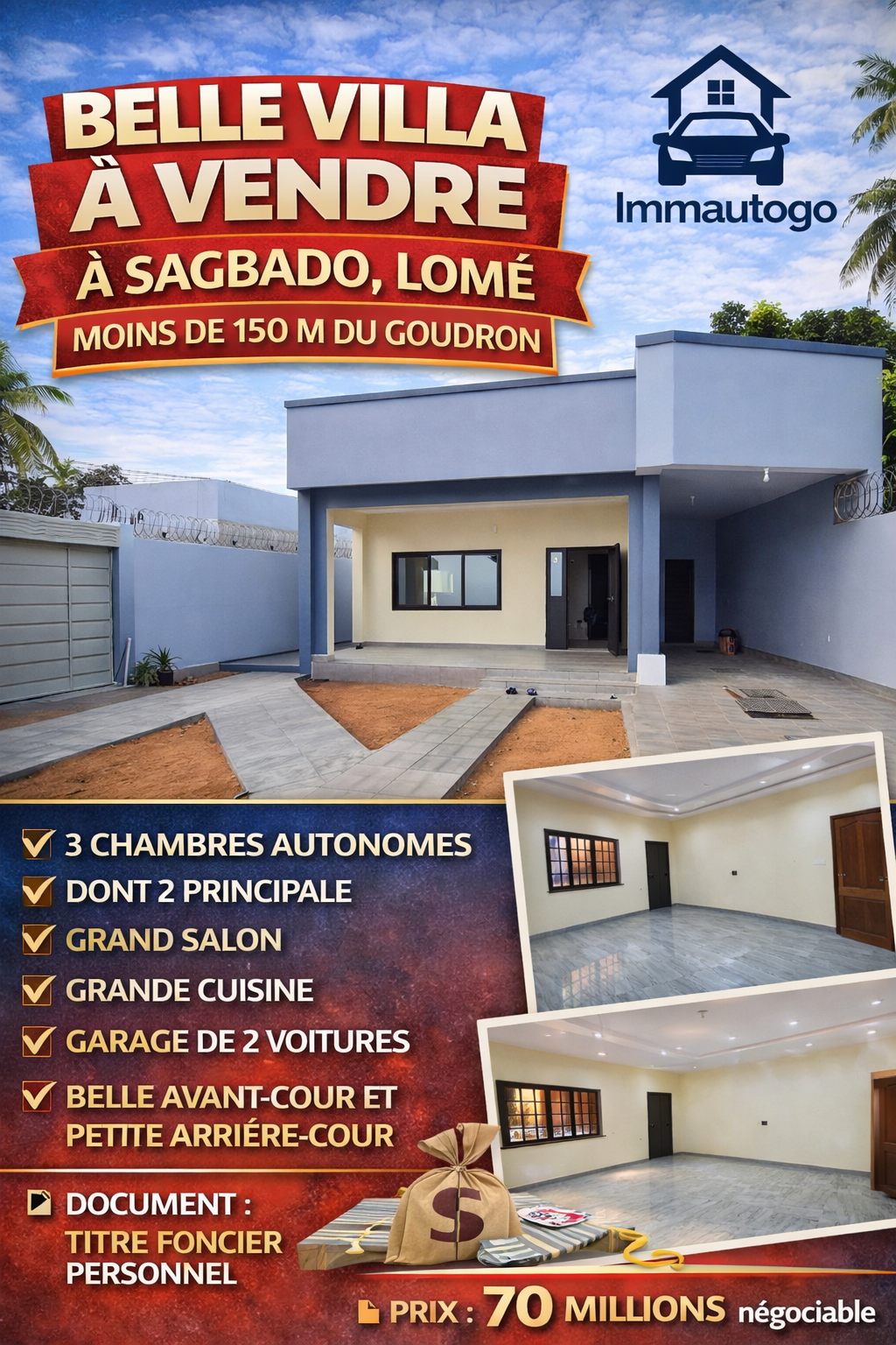 LOMÉ – ADIDOGOMÉ SAGBADO – VILLA 4 PIÈCES À VENDRE