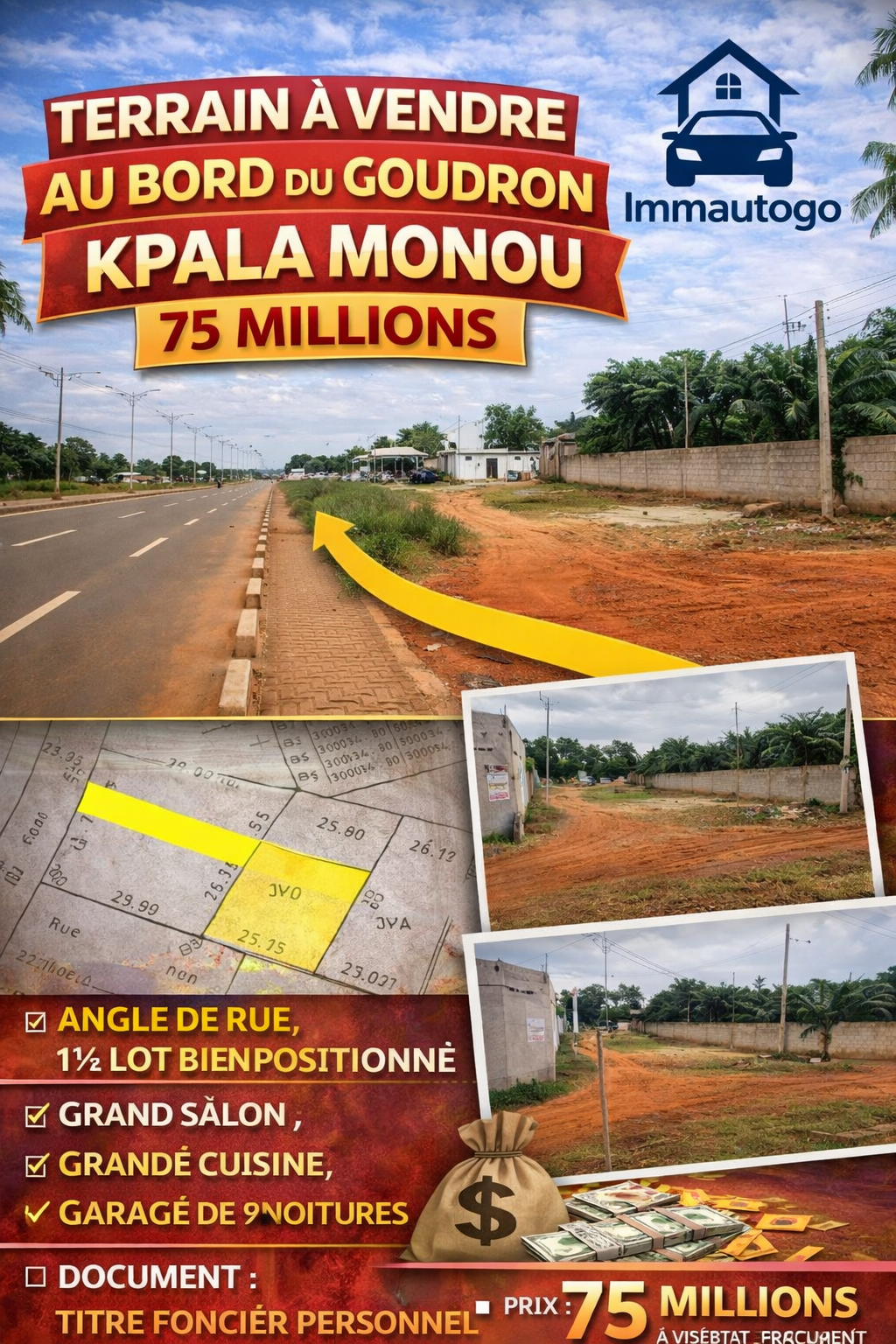 A VENDRE AU BORD DU GOUDRON KPALA MONOU 75 Millions