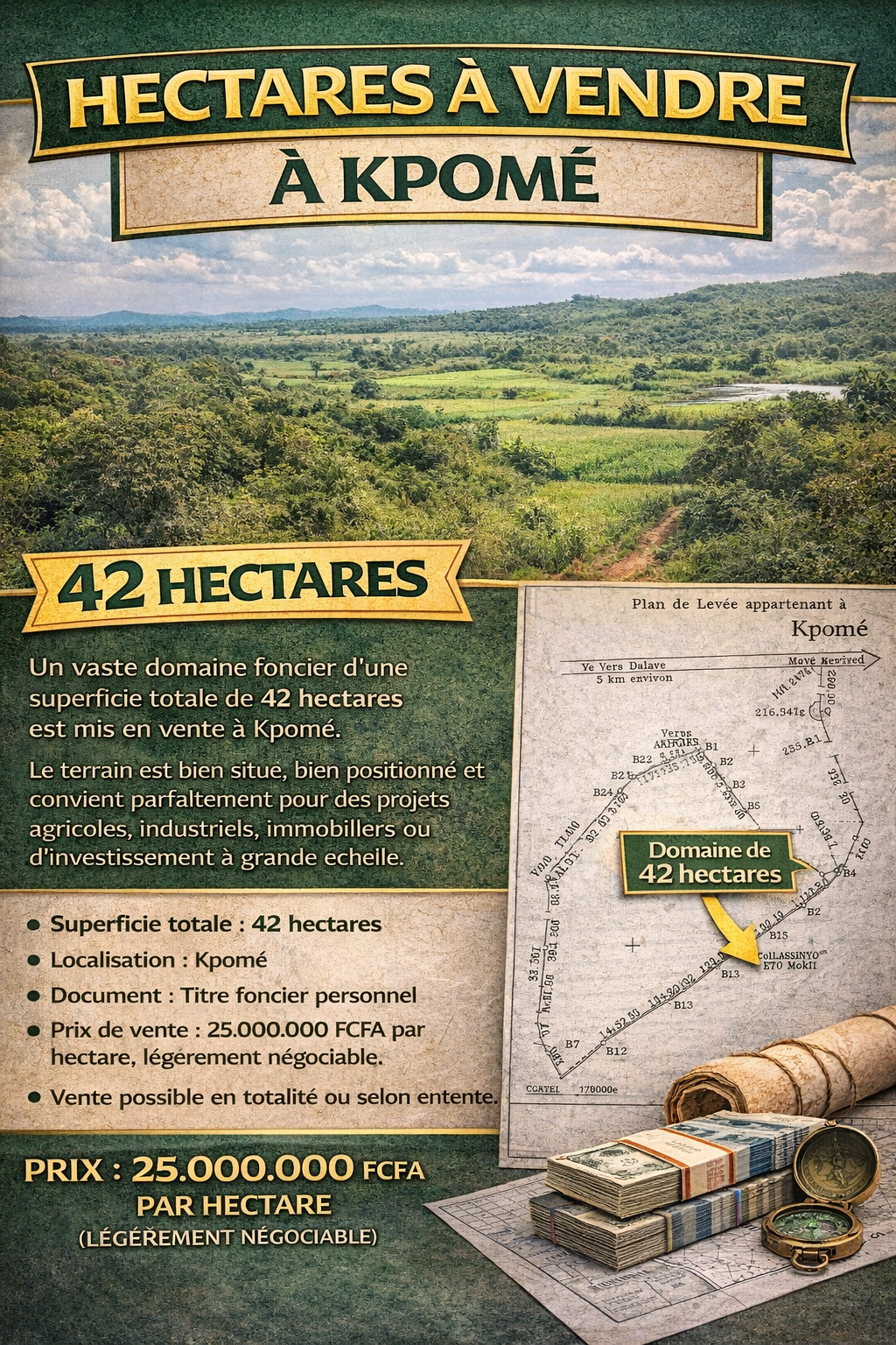 DES HECTARES À VENDRE À KPOMÉ