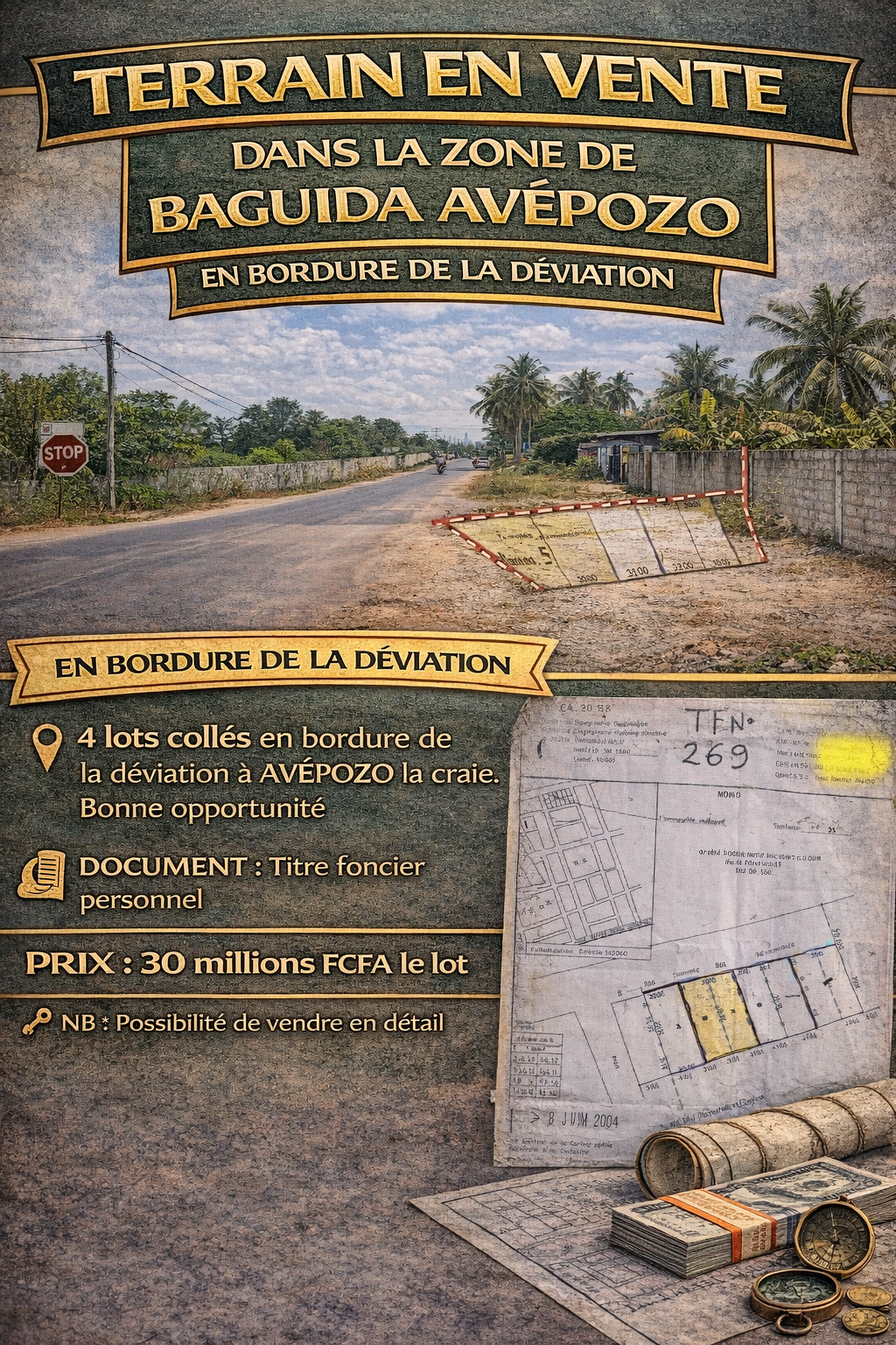 TERRAIN EN VENTE DANS LA ZONE DE BAGUIDA AVÉPOZO