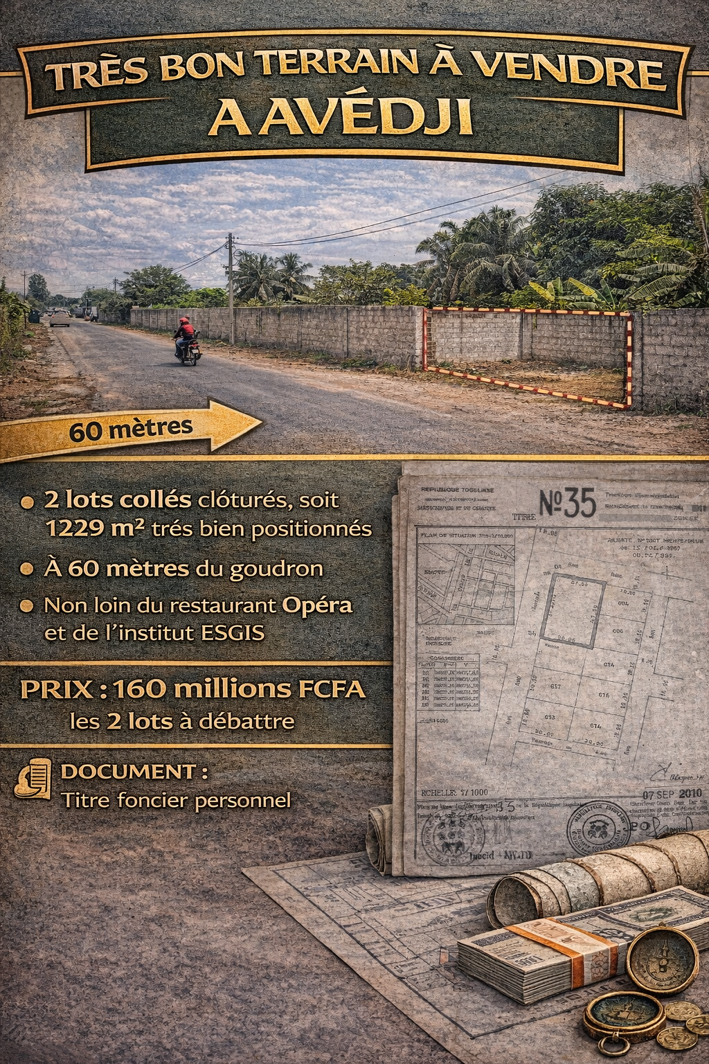 TRÈS BON TERRAIN À VENDRE À AVÉDJI