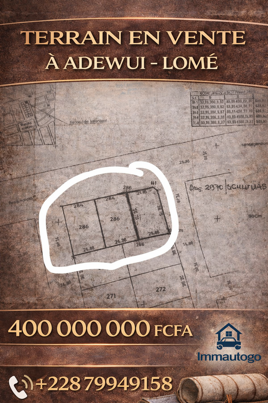 Terrain en vente à adewui – Lomé | 400 000 000 FCFA
