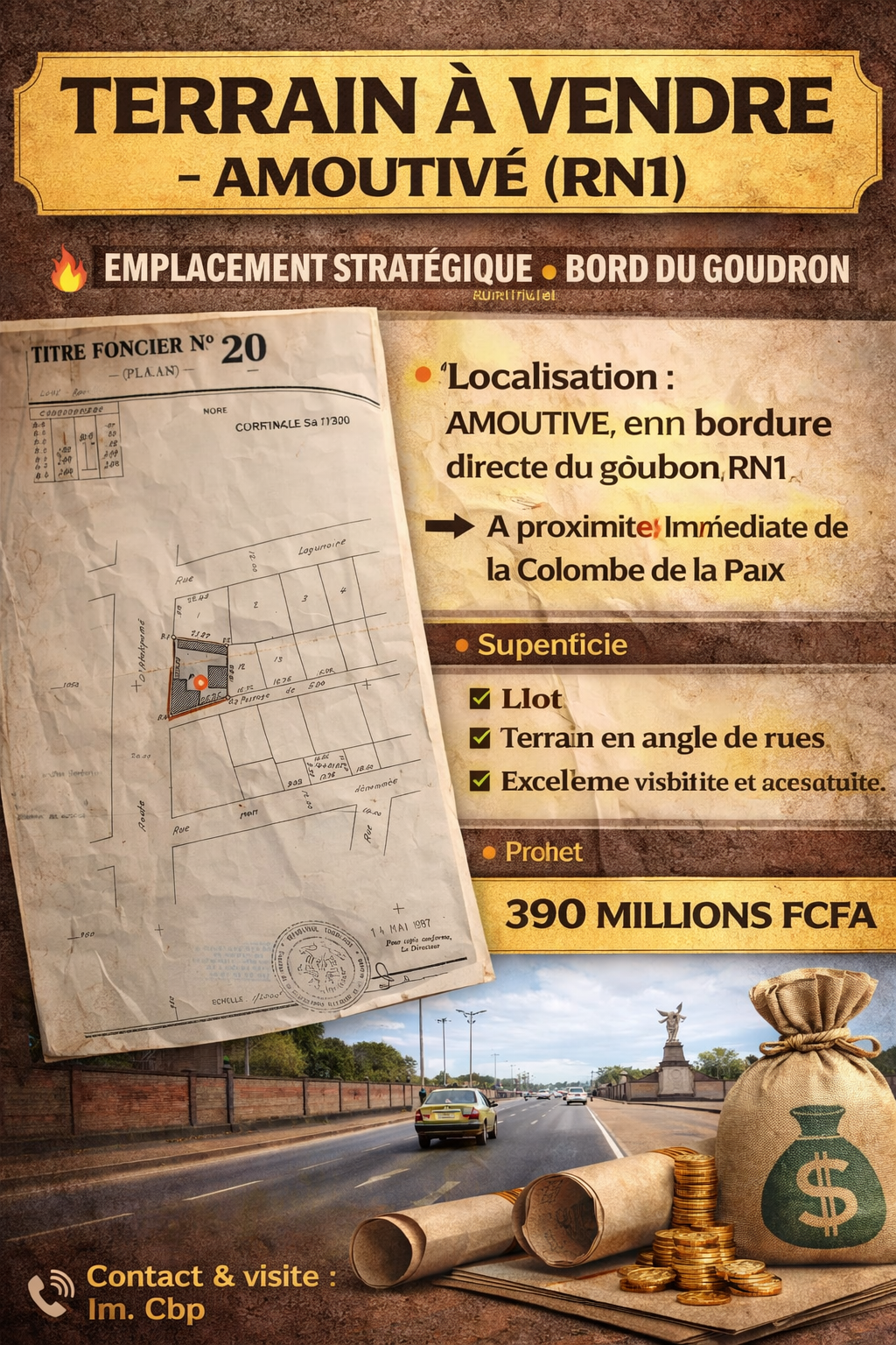 TERRAIN À VENDRE À AMOUTIEVE AU BORD DU GOUDRON RN1