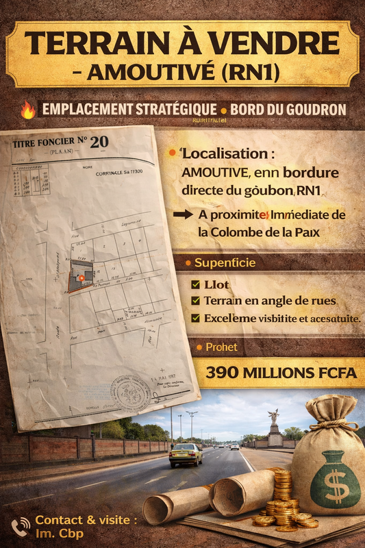 TERRAIN À VENDRE À AMOUTIEVE AU BORD DU GOUDRON RN1