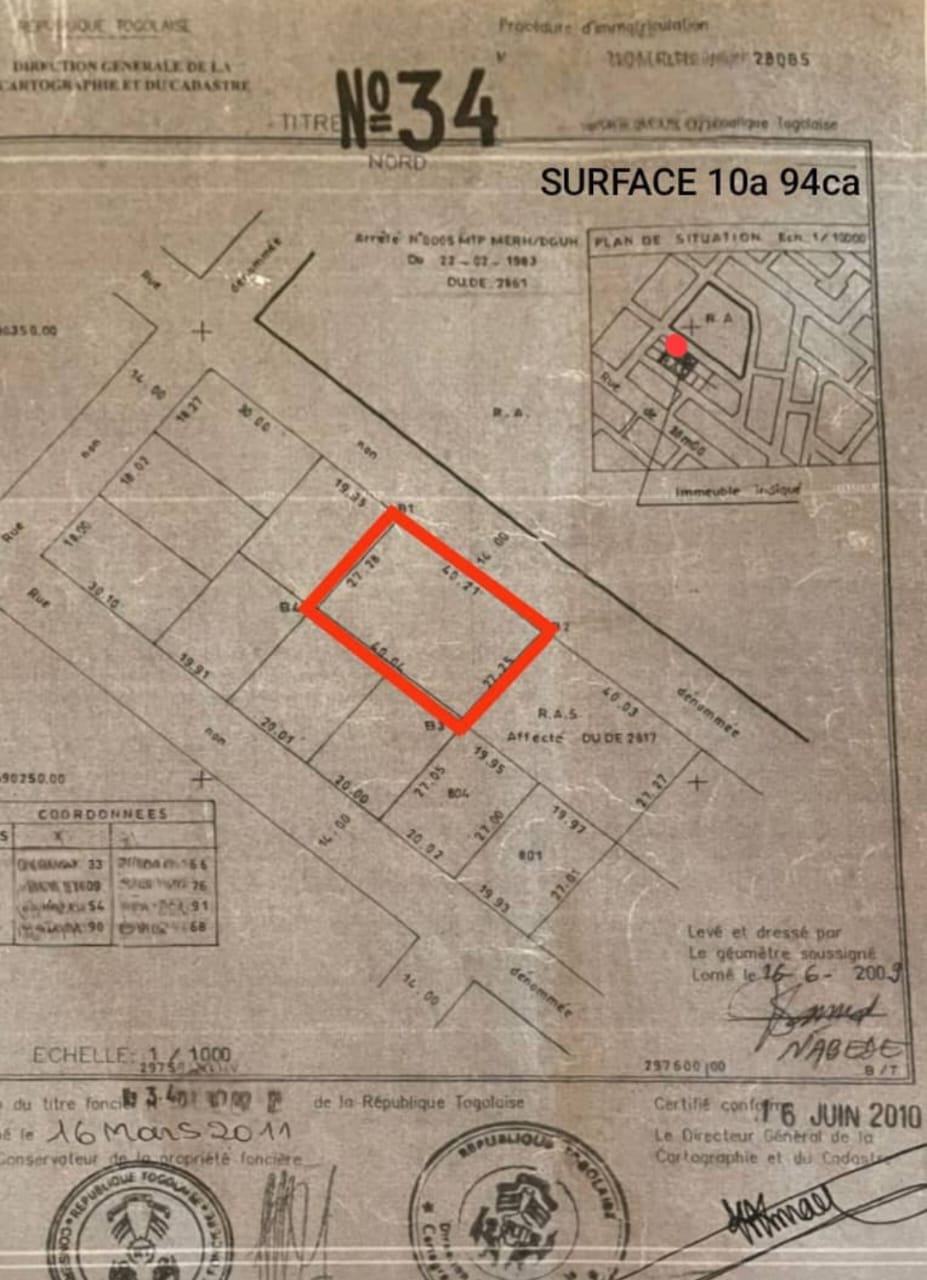 Terrain à vendre à Agoè Logopé – 60 Millions FCFA