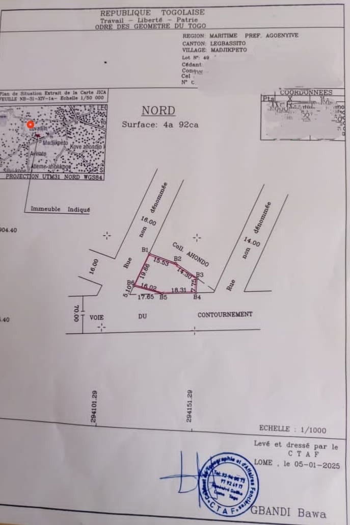 Terrain à vendre à Légbassito – 47 Millions FCFA