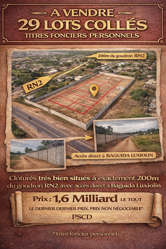 TERRAIN 29 LOTS À VENDRE À BAGUIDA LUXIOLIN