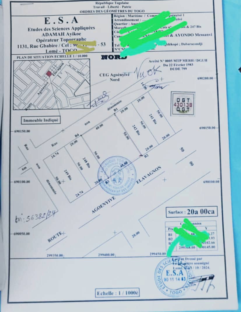 TERRAIN DE 3 LOTS À VENDRE À AGOÈ CARREFOUR COMMANDO