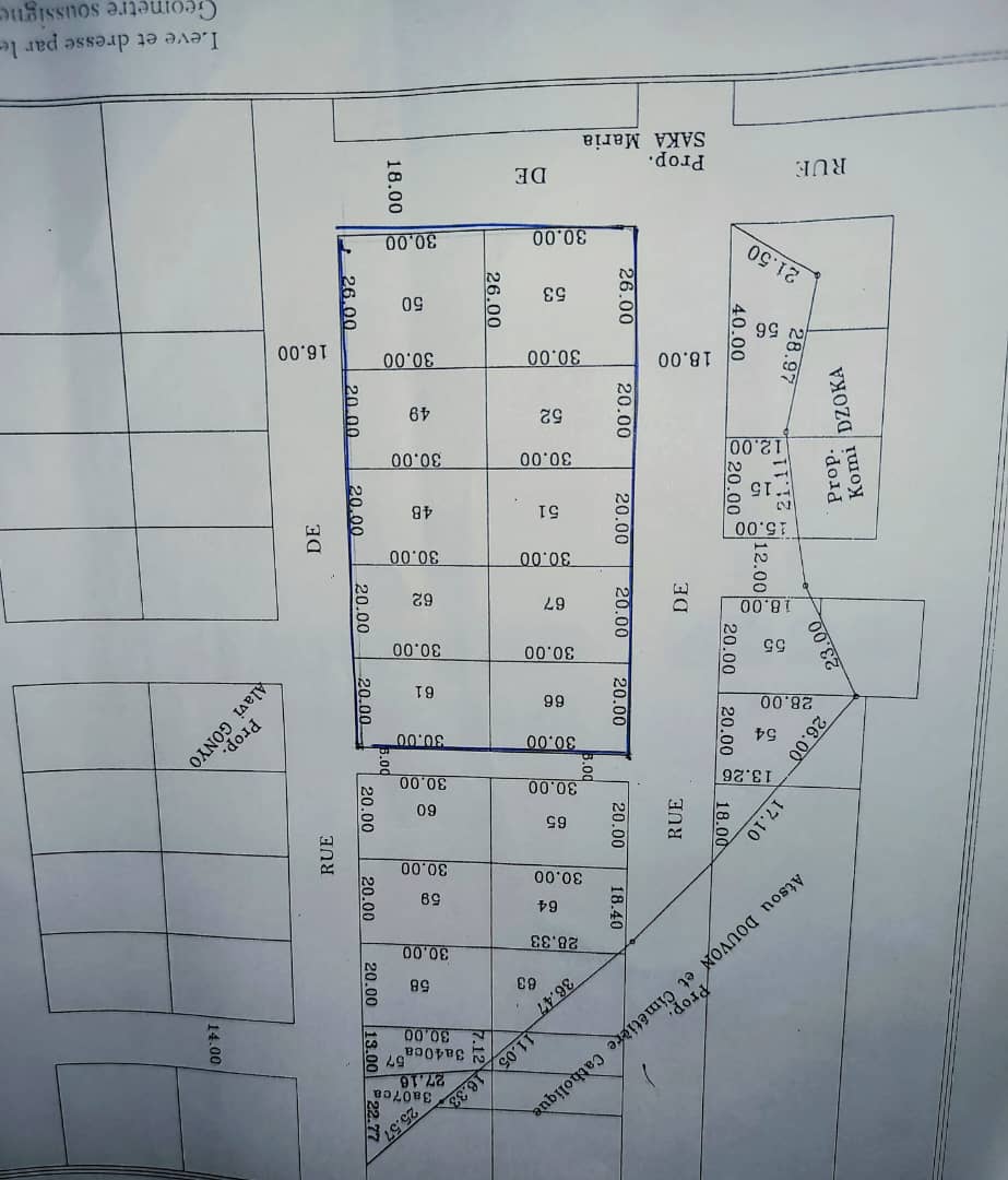 TERRAIN DE 10 LOTS A VENDRE A KOVIÉ