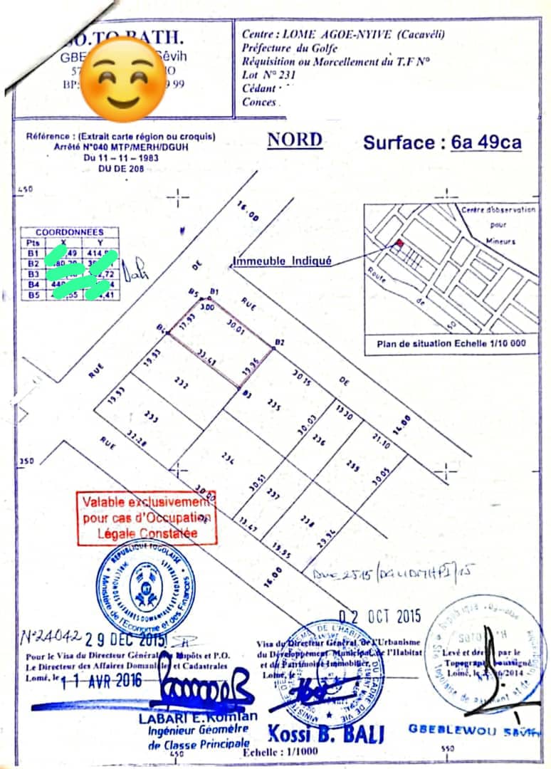 Terrain de 1 lot à vendre à Agbalépédo Losso-Simé – 60 millions