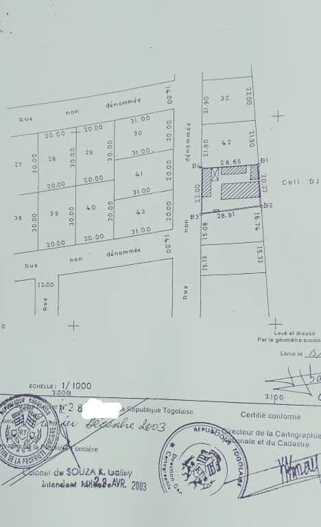 Demi-lot de terrain en vente au bord du goudron à Tokoin, Cité Renaissance – 65 millions FCFA