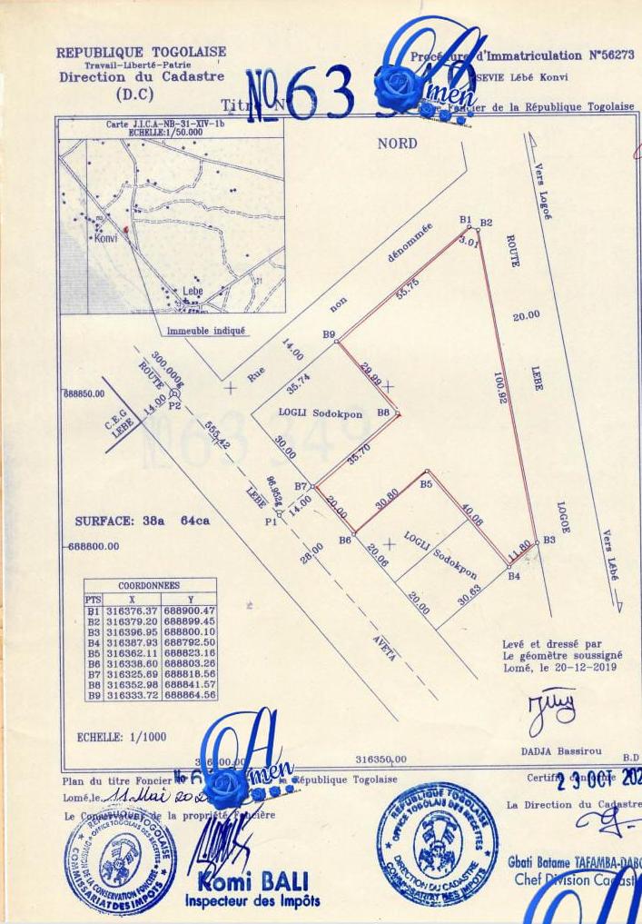 Terrain de 3864 m² en vente à Abobo Lébé – 7 millions FCFA le lot