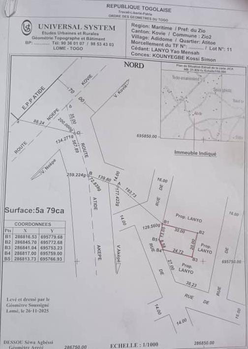Terrain de 579 m² en vente à Kovié Adidomé – 6 000 000 FCFA