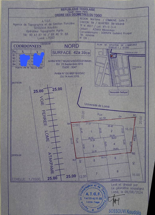 4 lots collés en vente en bordure de goudron à Attikoumé – 75 millions FCFA