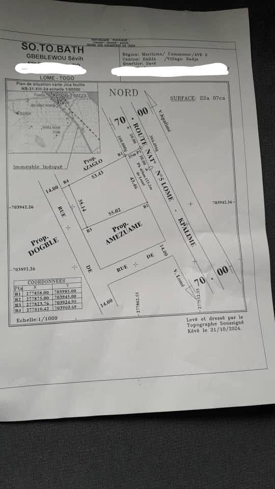 Terrain de 600 m² en vente en bordure de goudron à Badja sur la nationale Lomé-Kpalime - 4,5 millions FCFA le lot