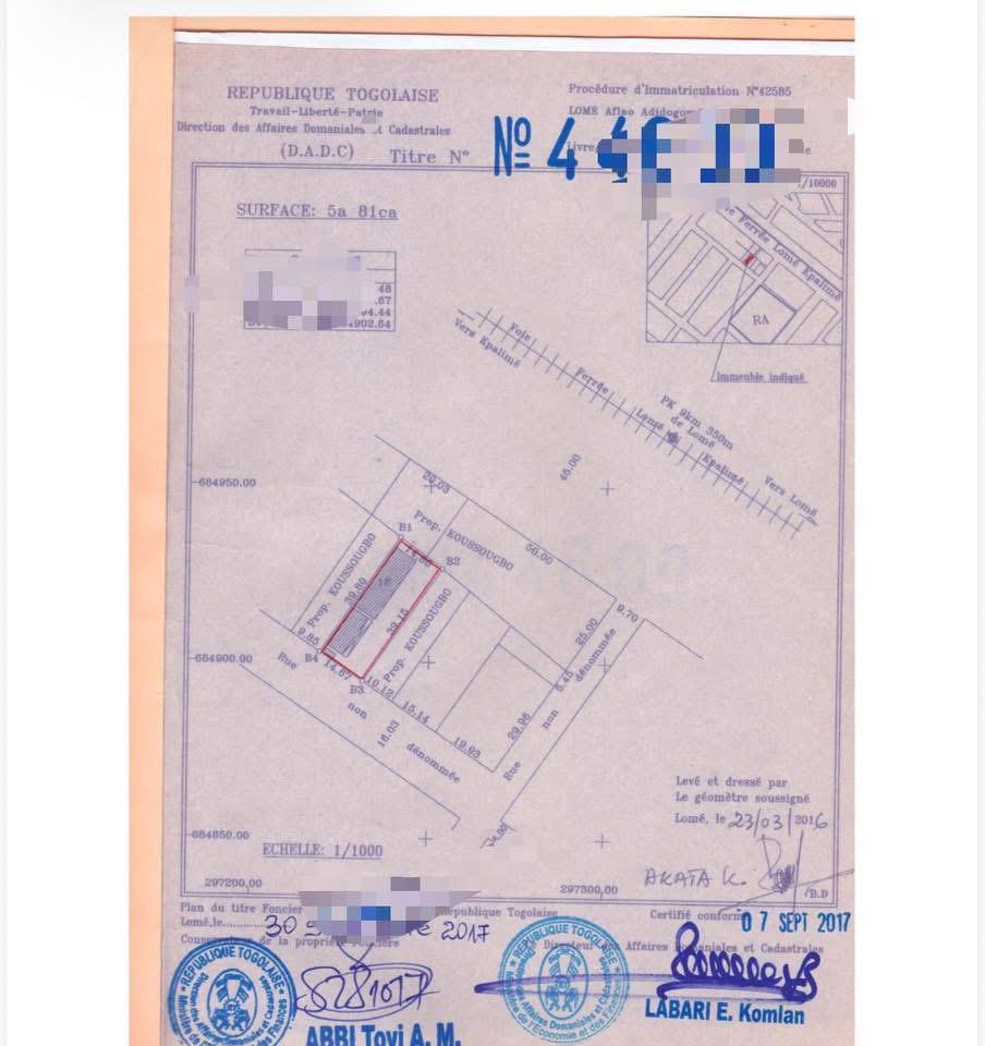 Terrain à vendre à Adidogomé Amadahomé – 50 000 000 FCFA