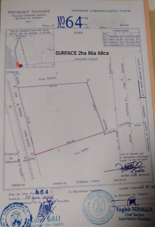 Terrain de 3 hectares en vente à Tsévié Lilikopé – 20 millions FCFA l'unité