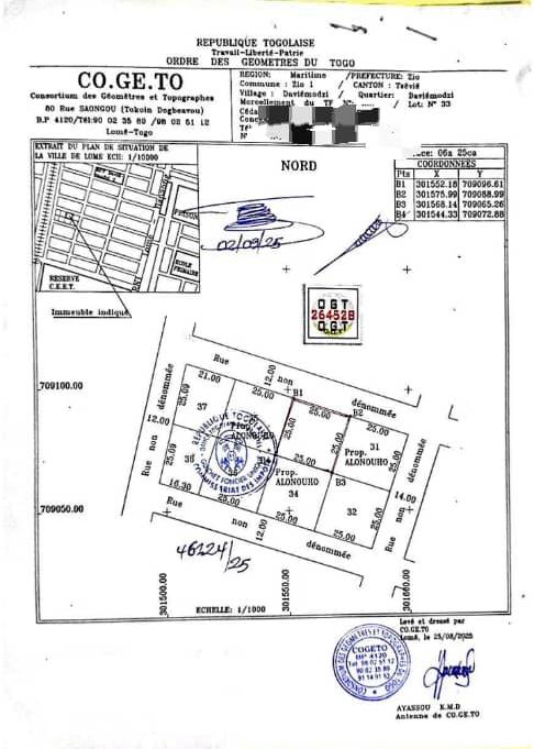 Terrain en vente à Tsevie – 15 millions FCFA