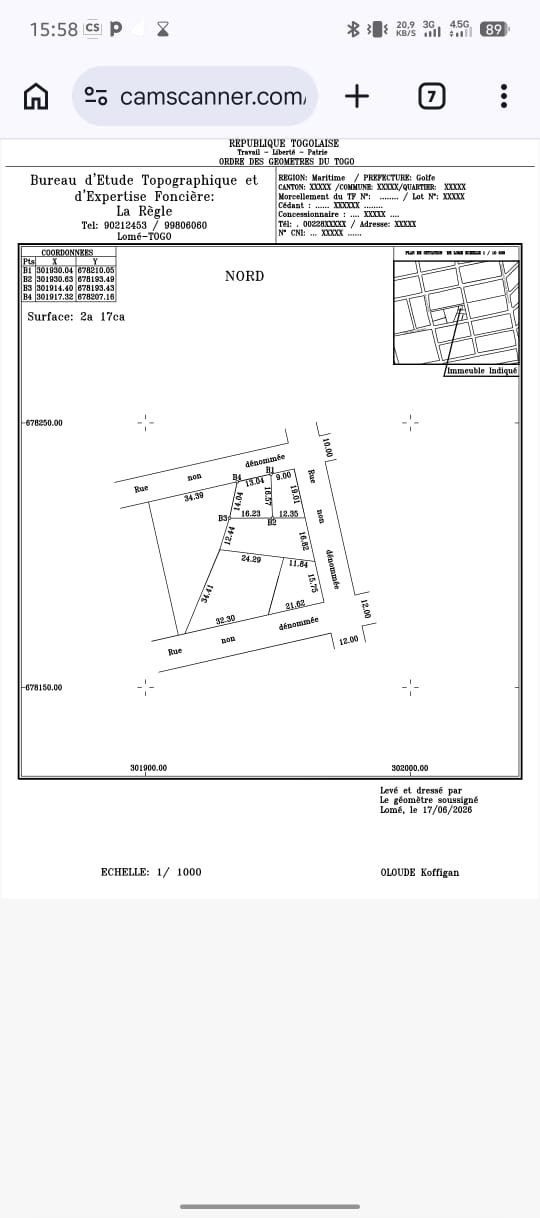 Terrain de 217 m² en vente à Nyékonakpoè, proche du goudron – 37 millions FCFA