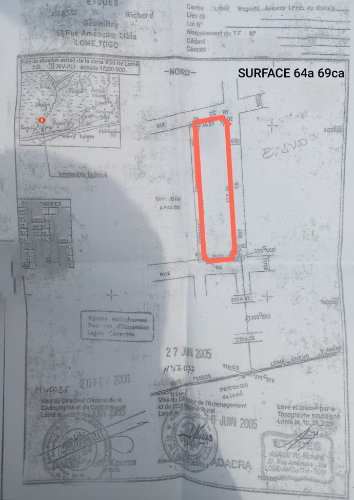 Terrain de 6450 m² en vente à Baguida Nachtigal côté non plage – 45 millions FCFA l'unité