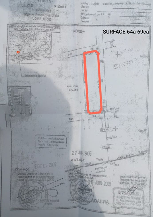 Terrain de 6450 m² en vente à Baguida Nachtigal côté non plage – 45 millions FCFA l'unité