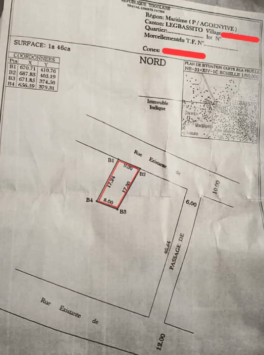 Terrain de 146 m² à vendre à Légbassito – 7 000 000 FCFA