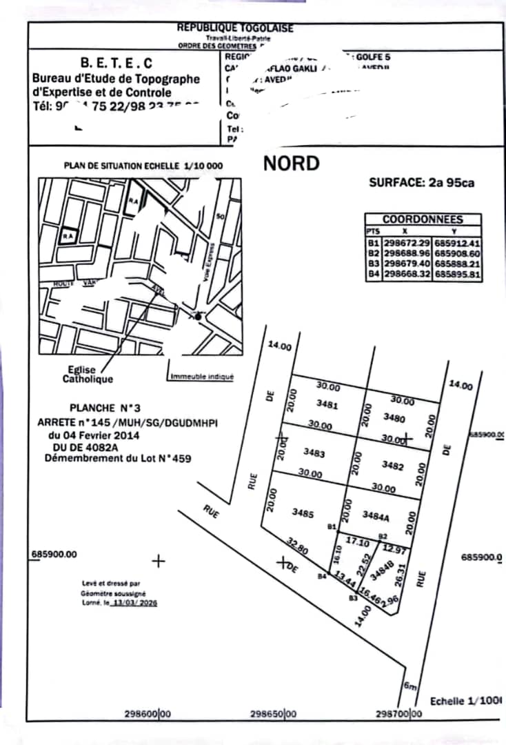 Terrain 1/2 lot à vendre à AVEDJI LIMOUSINE – 35 millions FCFA