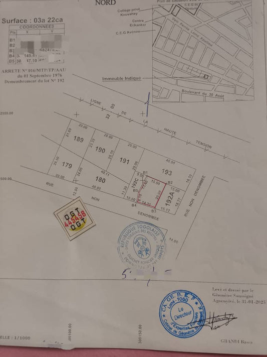 Terrain de 1/2 lot en vente à Avénou Adjinamoto – 30 millions FCFA