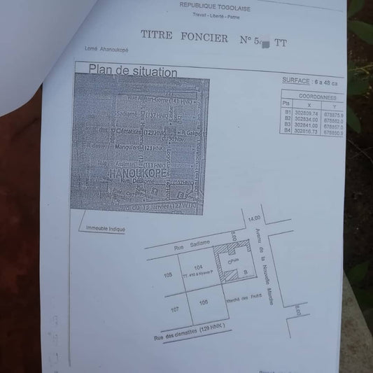 Terrain de 600 m² en vente en bordure de goudron et angle de rue à Ahanocope – 200 millions FCFA