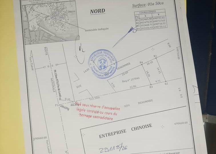 Terrain de 150 m² en vente à Agoé Échangeur – 13 millions FCFA