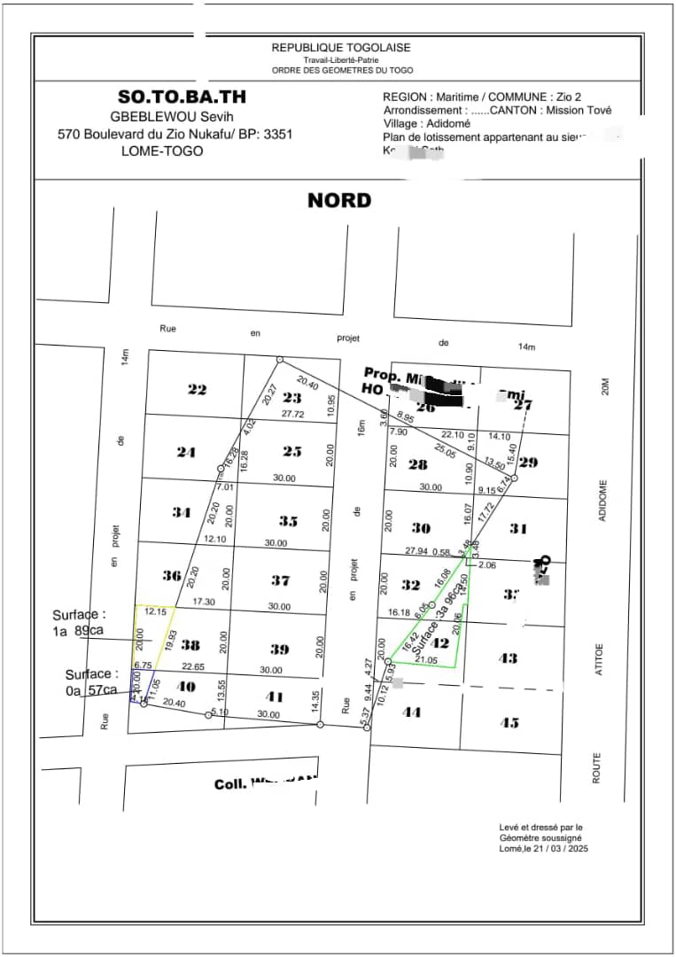 Terrain en vente à Adidomé Mission Tove – 9 millions FCFA