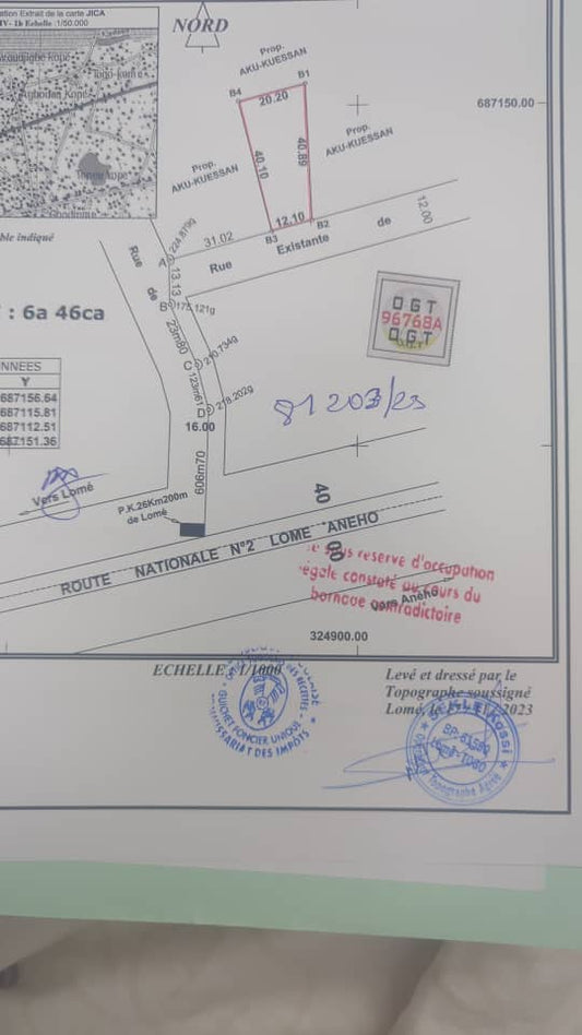 Terrain à vendre à Togokomé sur la route d'Aného – 23 millions FCFA