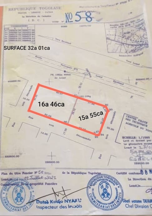 Terrain de 1104 m² en vente à Assigamé zone Hollando – 750 millions FCFA