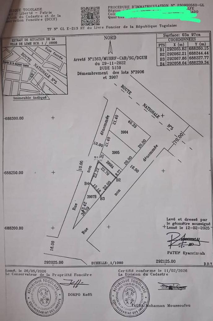 Terrain de 397 m² en vente à Zanguera – 25 millions FCFA