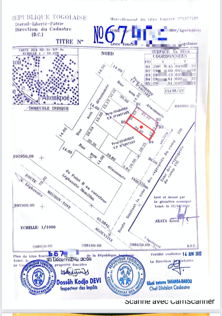 Terrain en vente en bordure de grande route de 30m à Agoè Sogbossito Somayaf – 15 000 000 FCFA