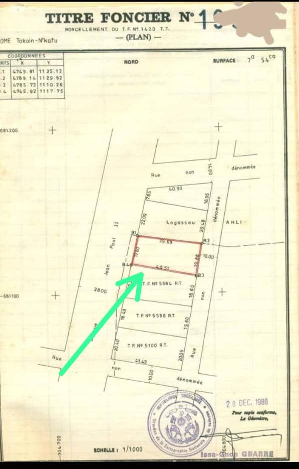 Terrain de 754 m² en vente en bordure de goudron à Noukafou – 230 millions FCFA