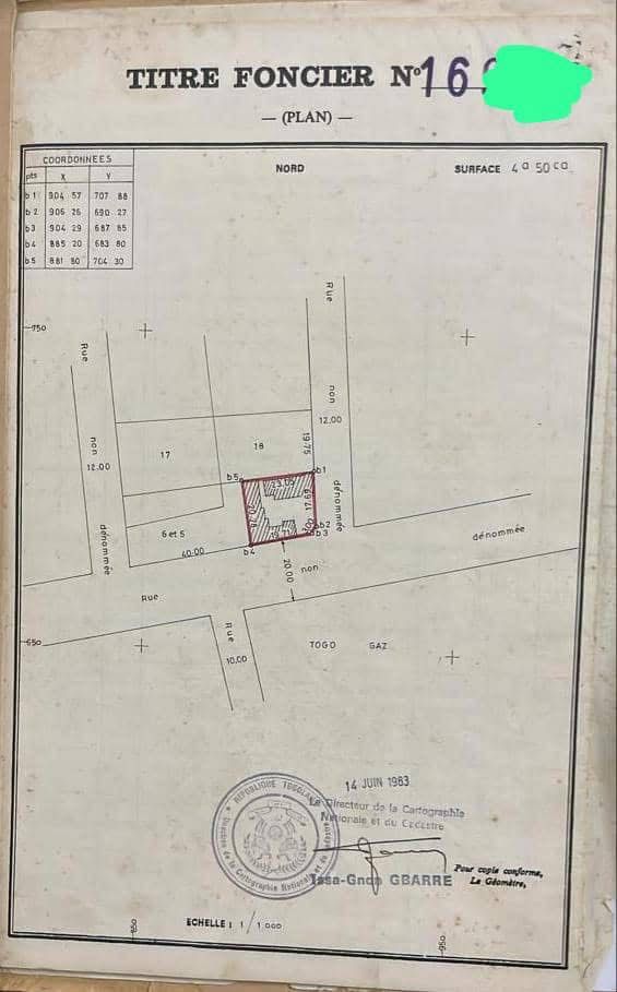Terrain 450 m² en vente en angle de rue à Tokoin Soted – 70 millions FCFA