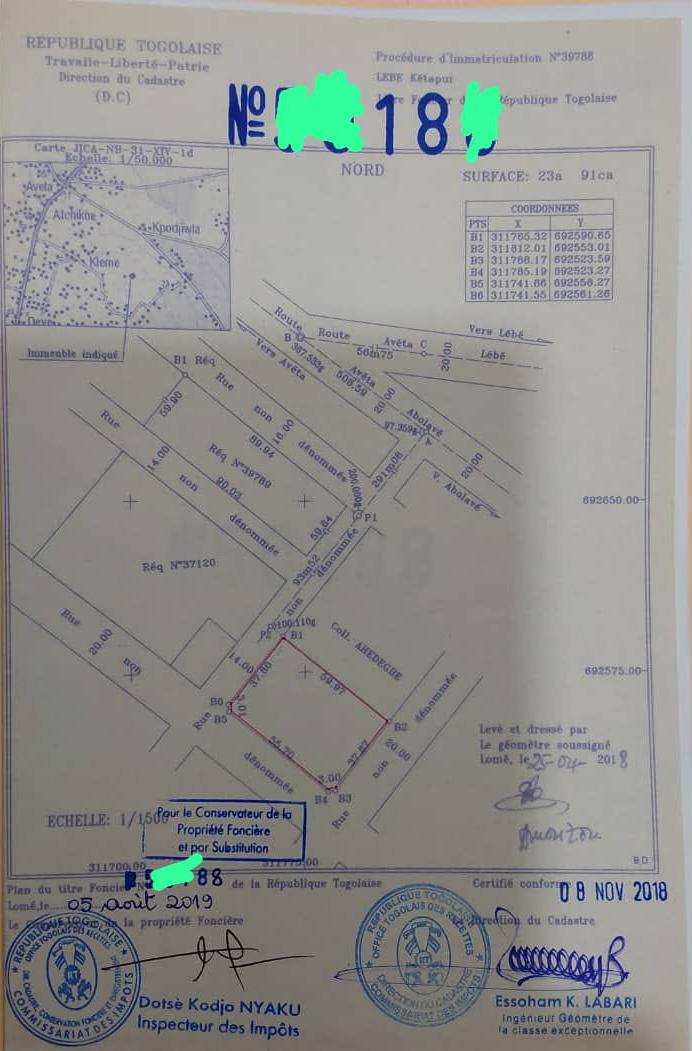 Terrain de 2391 m² en vente à Djagblé – 25 millions FCFA