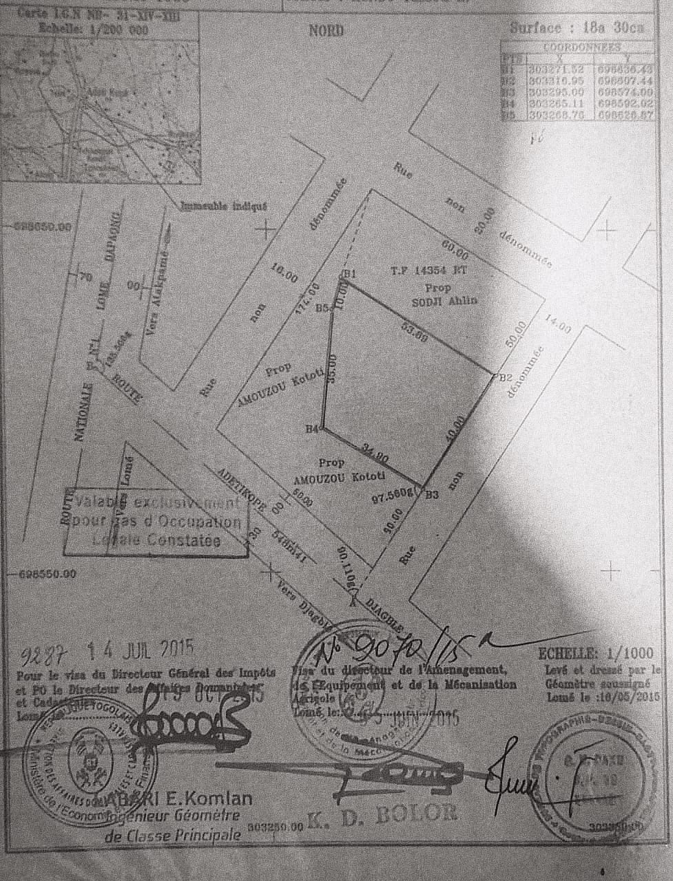 Terrain de 3 lots en vente à Adetikopé Djagblé – 22 millions FCFA le lot