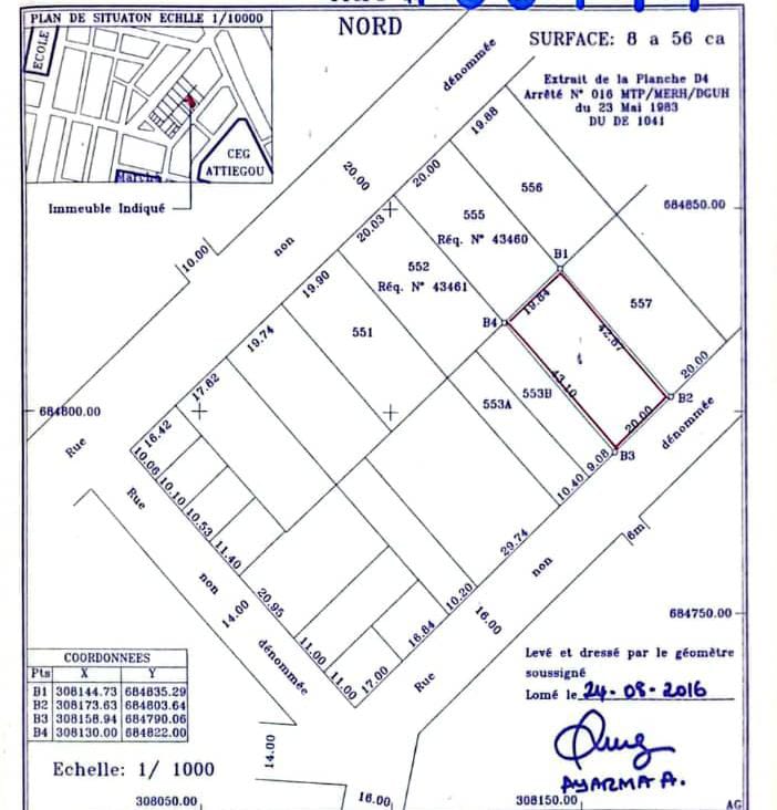 Terrain de 856 m² en vente à Attiégou – 75 millions FCFA