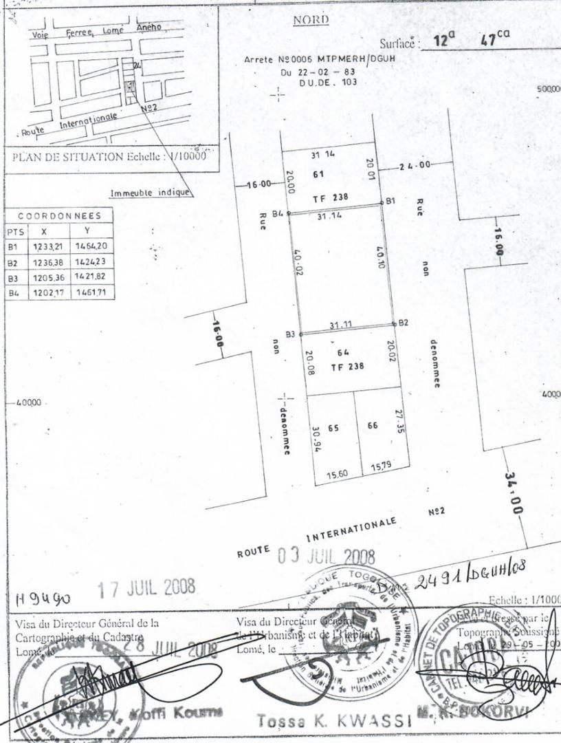 Terrain de 2 lots en vente à Baguida Aquereburu – 150 millions FCFA
