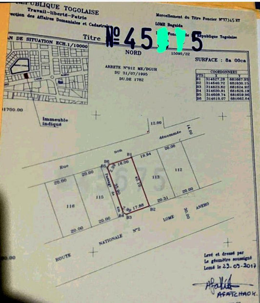 Terrain de 800 m² en vente en bordure de goudron à Baguida – 150 millions FCFA